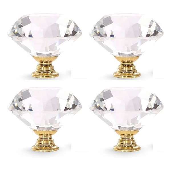 4 Stuks - Diamanten Kastgreep - Crystal Glass - Kast Knoppen - Lades - Dressoir - Boekenkast - Kledingkast - 40mm - Goud) 4 Stuks - Diamanten Kastgreep - Crystal Glass - Kast Knoppen - Lades - Dressoir - Boekenkast - Kledingkast - 40mm - Goud)