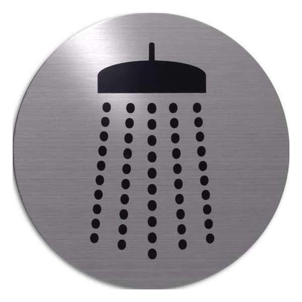 RVS deurbordje pictogram: douche | 5 jaar garantie | ROND 82mm Ø | Zelfklevend | Plakstrip RVS deurbordje pictogram: douche | 5 jaar garantie | ROND 82mm Ø | Zelfklevend | Plakstrip