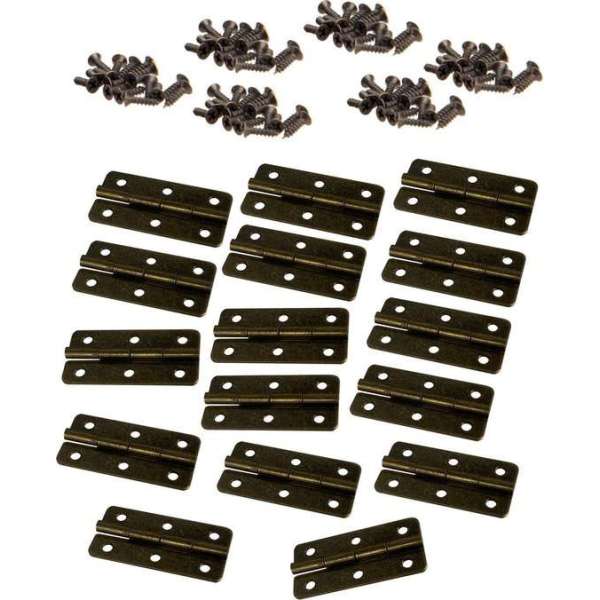 Set van 16 scharniertjes (20x40 mm, brons) inclusief schroefjes Set van 16 scharniertjes (20x40 mm, brons) inclusief schroefjes