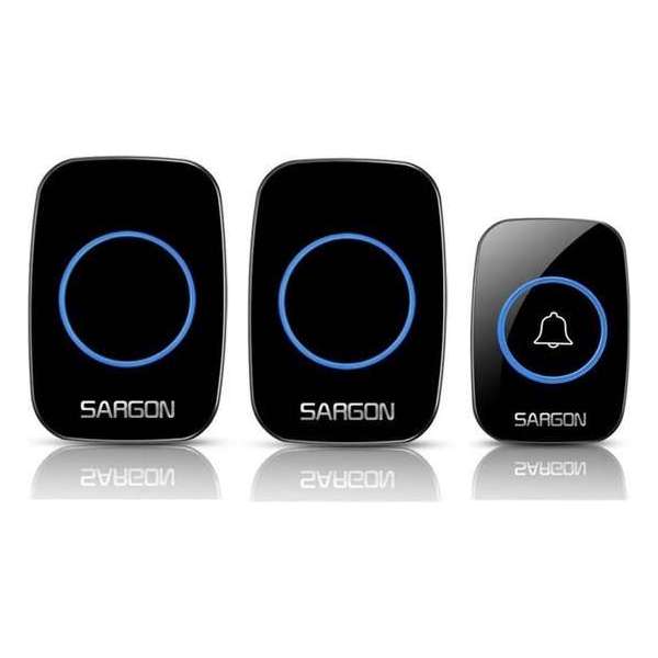 Sargon Draadloze Deurbel met 2 Ontvangers - Oplichtende LED's - Zwart Sargon Draadloze Deurbel met 2 Ontvangers - Oplichtende LED's - Zwart