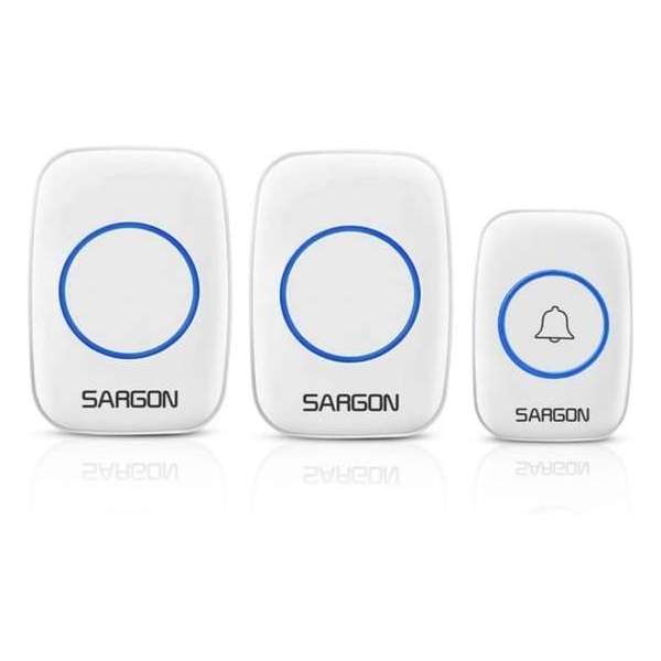 Sargon Draadloze Deurbel met 2 Ontvangers - Oplichtende LED's - Wit Sargon Draadloze Deurbel met 2 Ontvangers - Oplichtende LED's - Wit