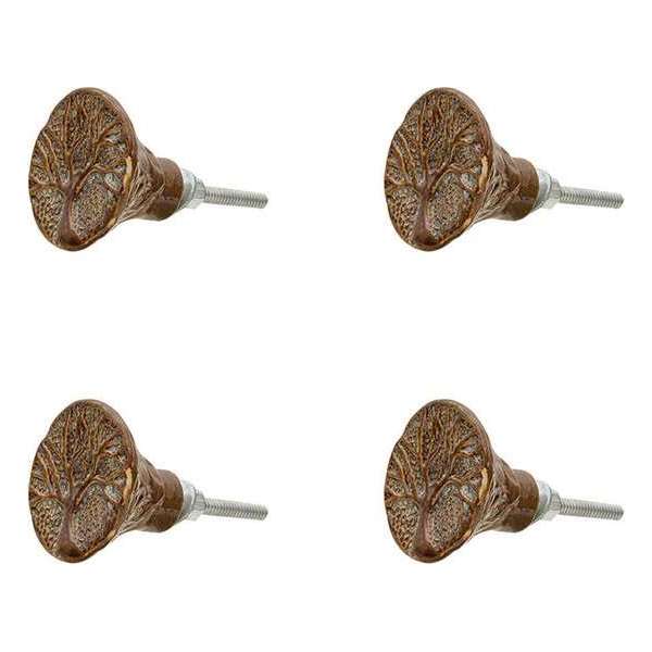 Clayre & Eef Deurknop Set van 4 Ø 4*4 cm Bruin Keramiek Rond Boom Meubelknop Clayre & Eef Deurknop Set van 4 Ø 4*4 cm Bruin Keramiek Rond Boom Meubelknop