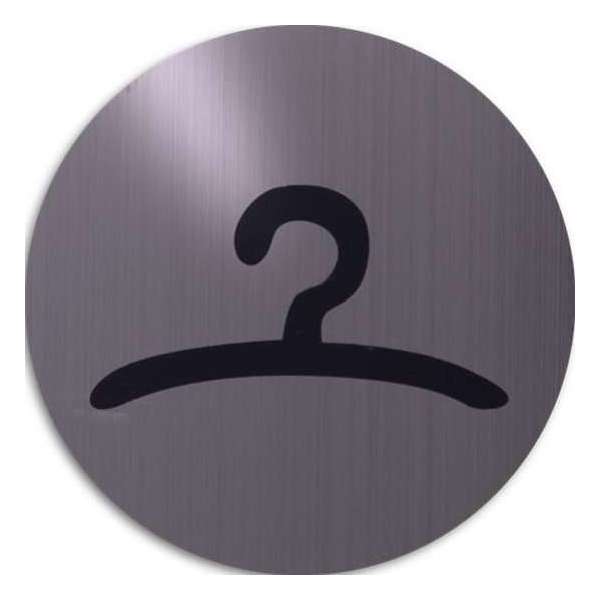 RVS deurbordje pictogram: Garderobe | 5 jaar garantie | ROND 82mm Ø | Zelfklevend | Plakstrip RVS deurbordje pictogram: Garderobe | 5 jaar garantie | ROND 82mm Ø | Zelfklevend | Plakstrip
