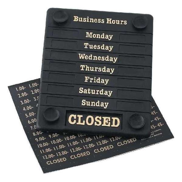 Deurbord, Open/Gesloten, weekdagen en tijd Deurbord, Open/Gesloten, weekdagen en tijd