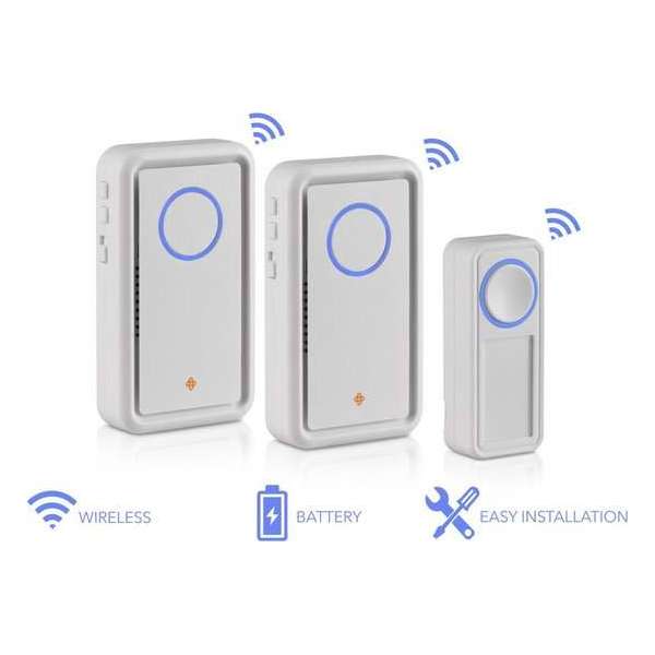 Nieuwe Draadloze Deurbel met 2 Ontvangers - 18 Melodie - Volume instelbaar - IP44 waterdicht Nieuwe Draadloze Deurbel met 2 Ontvangers - 18 Melodie - Volume instelbaar - IP44 waterdicht