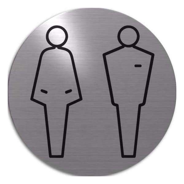 RVS deurbordje pictogram: man vrouw WC heren en dames toilet | 5 jaar garantie | ROND 82mm Ø | Zelfklevend | Plakstrip RVS deurbordje pictogram: man vrouw WC heren en dames toilet | 5 jaar garantie | ROND 82mm Ø | Zelfklevend | Plakstrip