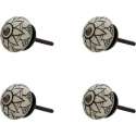Clayre & Eef Deurknop Set van 4 Ø 4*3 cm Creme Keramiek Rond Bloem Meubelknop