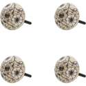 Clayre & Eef Deurknop Set van 4 Ø 4*3 cm Beige Keramiek Rond Bloemen Meubelknop