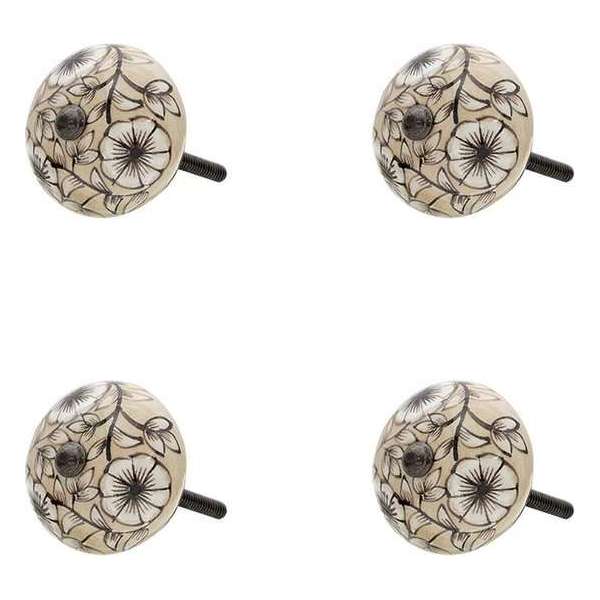 Clayre & Eef Deurknop Set van 4 Ø 4*3 cm Beige Keramiek Rond Bloemen Meubelknop Clayre & Eef Deurknop Set van 4 Ø 4*3 cm Beige Keramiek Rond Bloemen Meubelknop