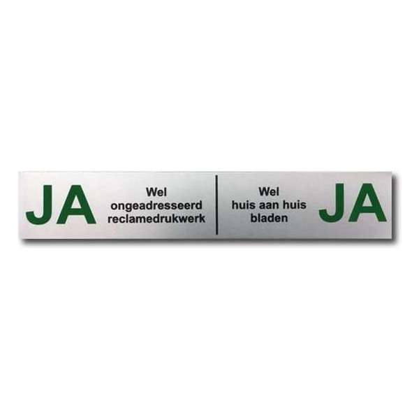 JA JA Brievenbussticker aluminium - 150 mm x 25 mm x 1 mm - Bevestiging 3M plakstrip - Promessa-Design. JA JA Brievenbussticker aluminium - 150 mm x 25 mm x 1 mm - Bevestiging 3M plakstrip - Promessa-Design.