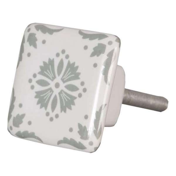 Clayre & Eef Deurknop 3.5*3.5 cm Wit, Grijs Keramiek Vierkant Meubelknop Clayre & Eef Deurknop 3.5*3.5 cm Wit, Grijs Keramiek Vierkant Meubelknop