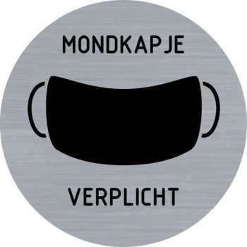 Deurbordje - mondkapje - verplicht - deurbord - rond met RVS look