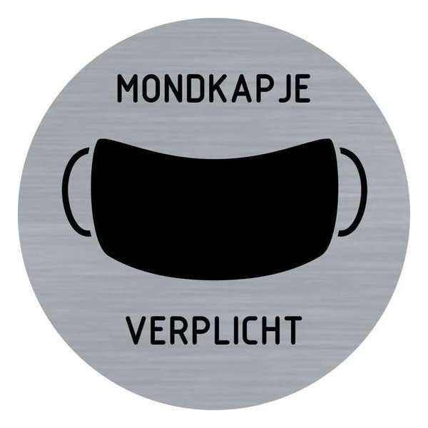 Deurbordje - mondkapje - verplicht - deurbord - rond met RVS look Deurbordje - mondkapje - verplicht - deurbord - rond met RVS look