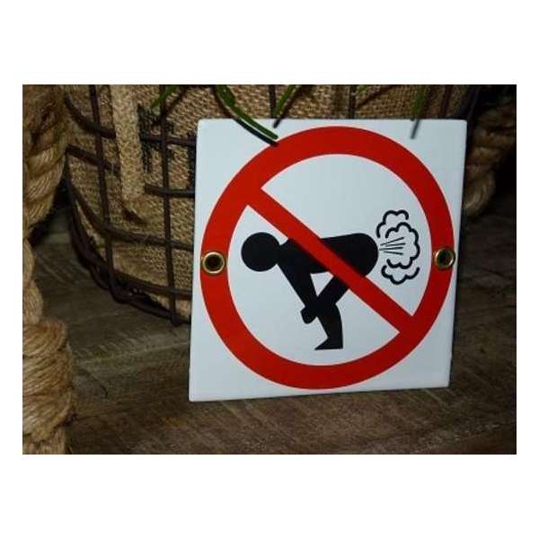 Emaille verbodsbod pictogram 'verboden winden te laten' Emaille verbodsbod pictogram 'verboden winden te laten'