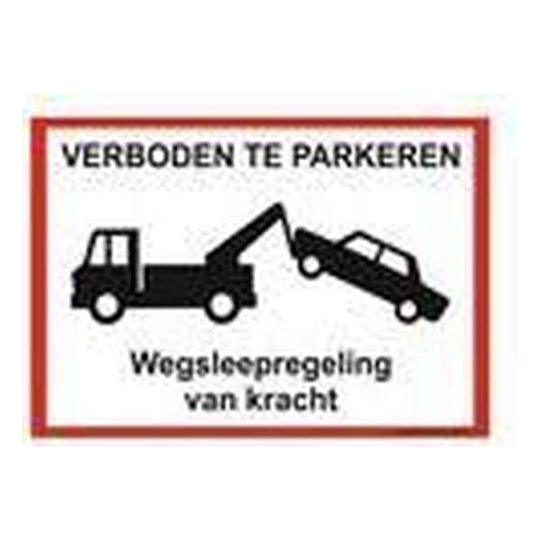 Bordje - Verboden te parkeren - wegsleepregeling + 4 boorgaten, schroeven met bijpassend afdekkapje Bordje - Verboden te parkeren - wegsleepregeling + 4 boorgaten, schroeven met bijpassend afdekkapje