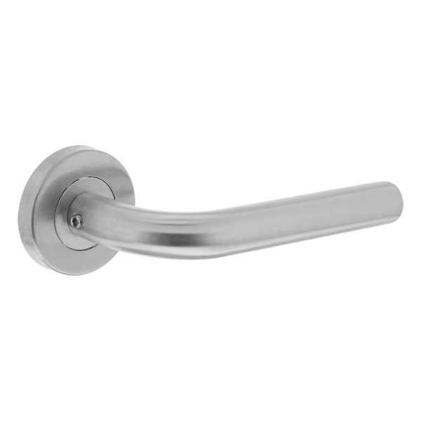 Deurkruk beslag set ronde versie RVS geborsteld met roset en aluminium binnenwerk Deurkruk beslag set ronde versie RVS geborsteld met roset en aluminium binnenwerk