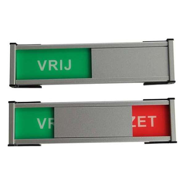 Vrij bezet schuifbord aluminium (deurbordje) 180x40mm - achterkant voorzien van dubbelzijdig 3M tape - 1 stuk Vrij bezet schuifbord aluminium (deurbordje) 180x40mm - achterkant voorzien van dubbelzijdig 3M tape - 1 stuk