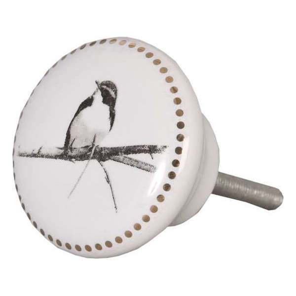 Clayre & Eef Deurknop Ø 4 cm Wit, Grijs Keramiek Rond Vogel Meubelknop Clayre & Eef Deurknop Ø 4 cm Wit, Grijs Keramiek Rond Vogel Meubelknop
