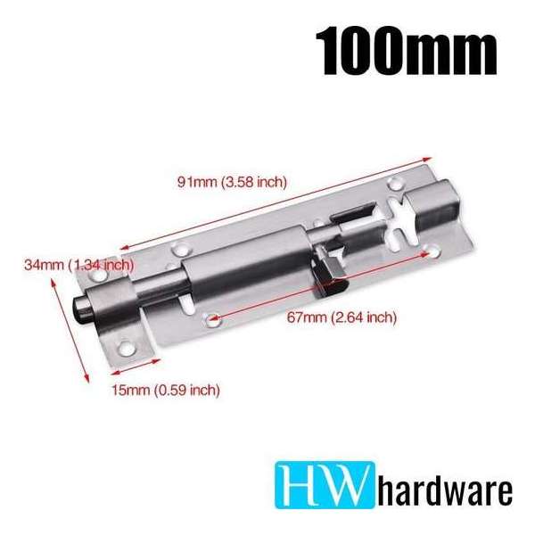 Schuifgrendel - RVS - 100mm Schuifgrendel - RVS - 100mm