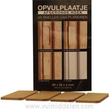 Opvulplaatjes 4 stuks voor deur scharnier gaten afgeronde hoek 89x38x4