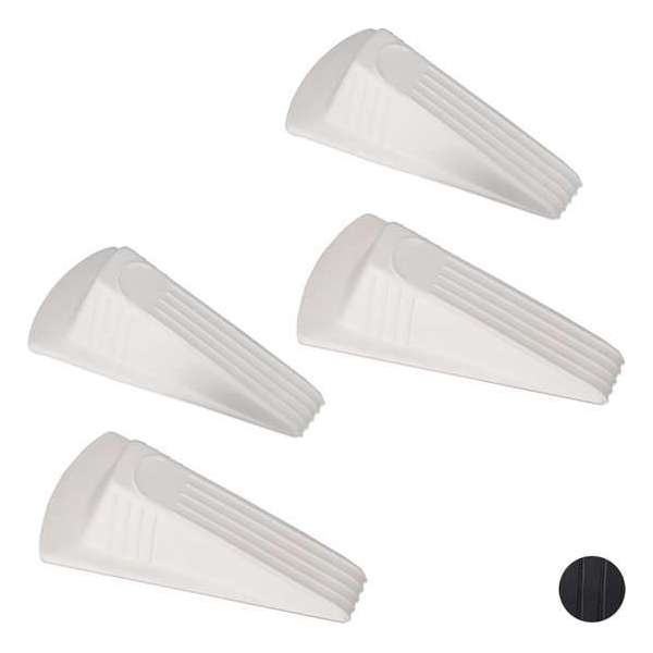 Relaxdays 4 x deurwig - deurstopper - deurstop wigvorm - universeel – rubber - wit Relaxdays 4 x deurwig - deurstopper - deurstop wigvorm - universeel – rubber - wit
