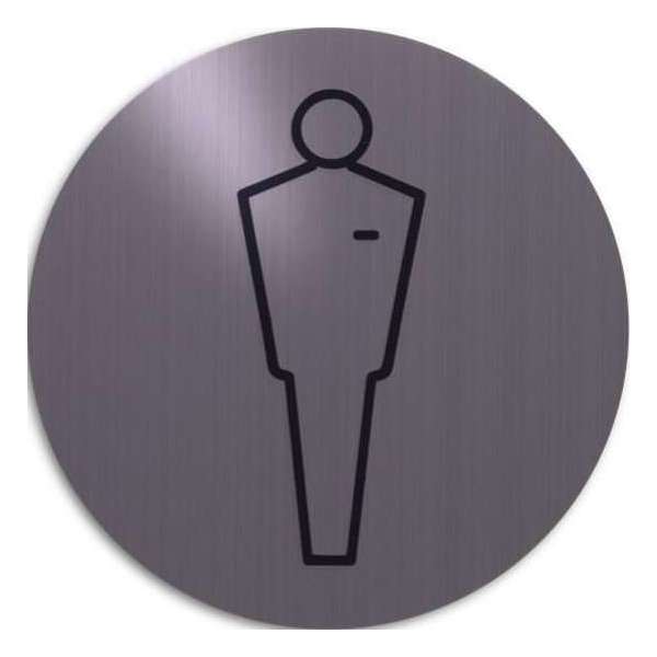 RVS deurbordje pictogram: Heren toilet modern | 5 jaar garantie | ROND 82mm Ø | Zelfklevend | Plakstrip RVS deurbordje pictogram: Heren toilet modern | 5 jaar garantie | ROND 82mm Ø | Zelfklevend | Plakstrip