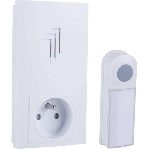 BYRON DEURBELSET 50M DRAADLOOS WIT MET STOPCONTACT FRANSE PLUG DB421E-F