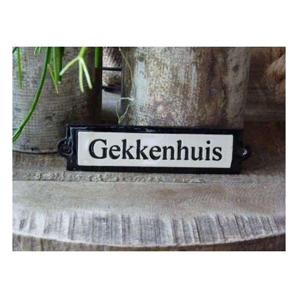 Emaille deurbordje recht 'Gekkenhuis' Emaille deurbordje recht 'Gekkenhuis'