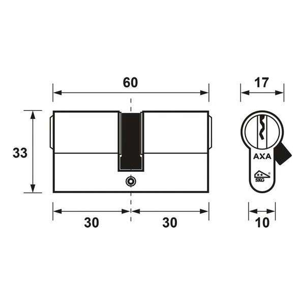 AXA 7211-00-08/BL Dubbele veiligheidscilinder Security 30-30 - 60x17mm AXA 7211-00-08/BL Dubbele veiligheidscilinder Security 30-30 - 60x17mm