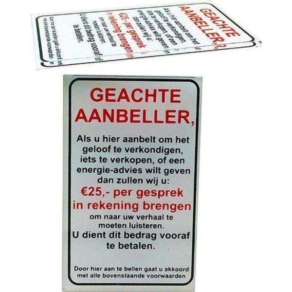Geen Verkopers, Geloofsovertuigers of Energie adviezen aan de deur sticker bordje - Glashelder Acrylaat - Promessa-Design. Geen Verkopers, Geloofsovertuigers of Energie adviezen aan de deur sticker bordje - Glashelder Acrylaat - Promessa-Design.