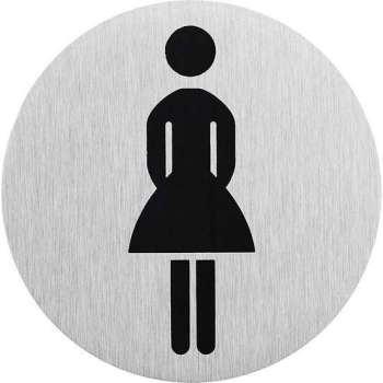 Aluminium deurbordje " pictogram dames WC " Ø75mm