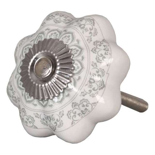Clayre & Eef Deurknop Ø 4.5 cm Wit, Grijs Keramiek Bloemen Meubelknop Clayre & Eef Deurknop Ø 4.5 cm Wit, Grijs Keramiek Bloemen Meubelknop