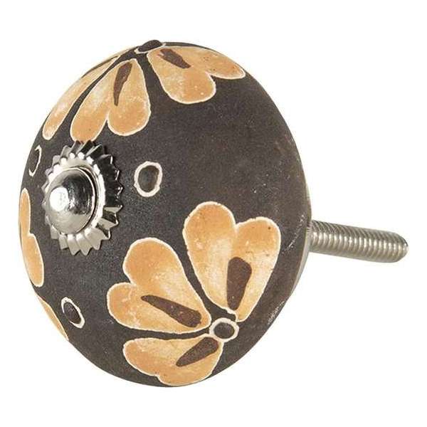 Clayre & Eef Deurknop 4*6 cm Zwart Keramiek Rond Bloem Meubelknop Clayre & Eef Deurknop 4*6 cm Zwart Keramiek Rond Bloem Meubelknop