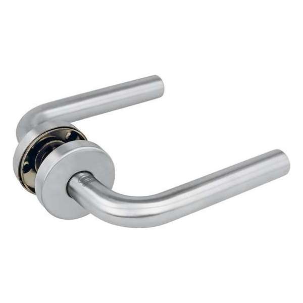 AMIG Deurklink RVS – 135x19mm Rond Rozet 53mm – Terugslagveer – Zilver AMIG Deurklink RVS – 135x19mm Rond Rozet 53mm – Terugslagveer – Zilver