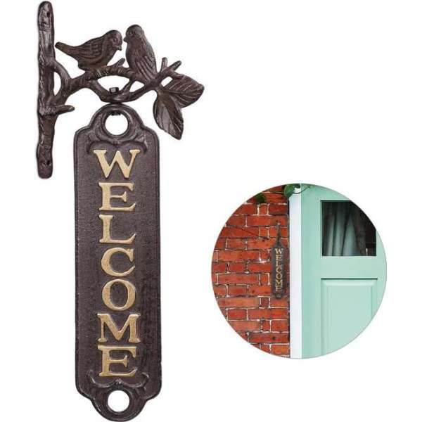 Relaxdays welkomstbord Welcome - uithangbord gietijzer - uithang bord vogels - antiek Relaxdays welkomstbord Welcome - uithangbord gietijzer - uithang bord vogels - antiek