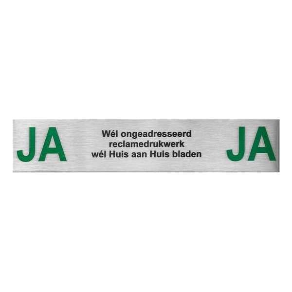 GPF0480.09.0003 RVS mat brievenbusbordje 'Ja/Ja' rechthoekig 25x125x1 mm, zelfklevend GPF0480.09.0003 RVS mat brievenbusbordje 'Ja/Ja' rechthoekig 25x125x1 mm, zelfklevend