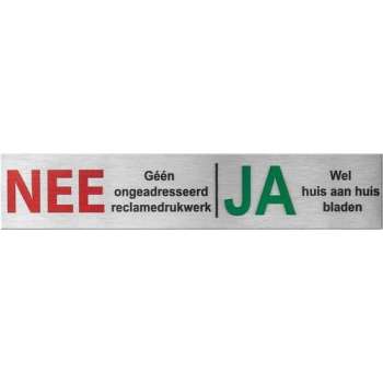 GPF0480.09.0002 RVS mat brievenbusbordje 'Nee/Ja' rechthoekig 25x125x1 mm, zelfklevend