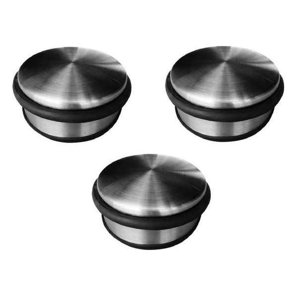 Pakket van 3x stuks RVS deurstoppers rond - 4,5 x 11 cm - 1 kg - deurstop Pakket van 3x stuks RVS deurstoppers rond - 4,5 x 11 cm - 1 kg - deurstop