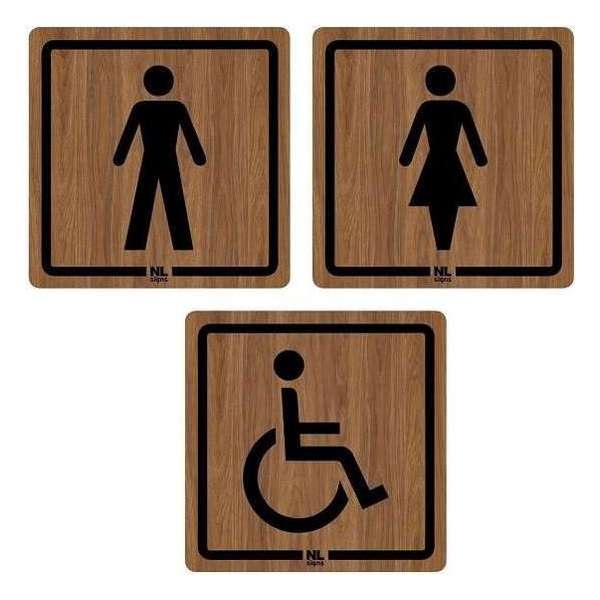 DESIGN bord WC SET man-vrouw-mindervaliden 10x10 cm HOUTLOOK zelfklevend DESIGN bord WC SET man-vrouw-mindervaliden 10x10 cm HOUTLOOK zelfklevend