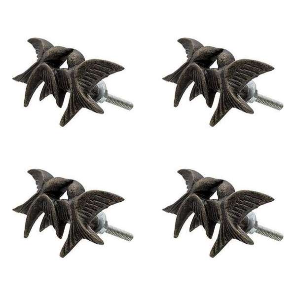 Clayre & Eef Deurknop Set van 4 Vogels 7*4*3 cm Bruin Ijzer Meubelknop Clayre & Eef Deurknop Set van 4 Vogels 7*4*3 cm Bruin Ijzer Meubelknop