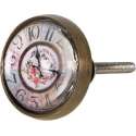 Clayre & Eef Deurknop 4*4 cm Meerkleurig Metaal, Glas Rond Klok Meubelknop