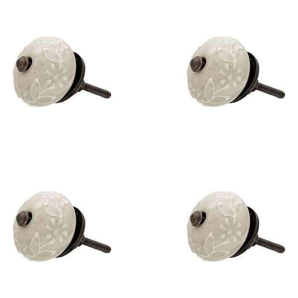 Clayre & Eef Deurknop Set van 4 Ø 4*2 cm Creme Keramiek Rond Bloemen Meubelknop Clayre & Eef Deurknop Set van 4 Ø 4*2 cm Creme Keramiek Rond Bloemen Meubelknop