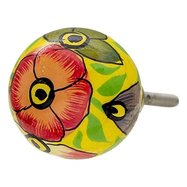 Clayre & Eef Deurknop Ø 3*3 cm Geel Hout Rond Bloemen Meubelknop Clayre & Eef Deurknop Ø 3*3 cm Geel Hout Rond Bloemen Meubelknop