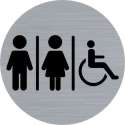 Deurbordje - toiletbord - damestoilet - herentoilet - invalidentoilet - bordje - dames -heren - invaliden - rond met RVS look