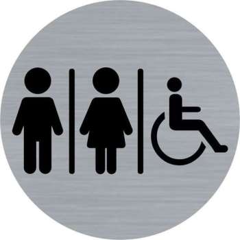 Deurbordje - toiletbord - damestoilet - herentoilet - invalidentoilet - bordje - dames -heren - invaliden - rond met RVS look