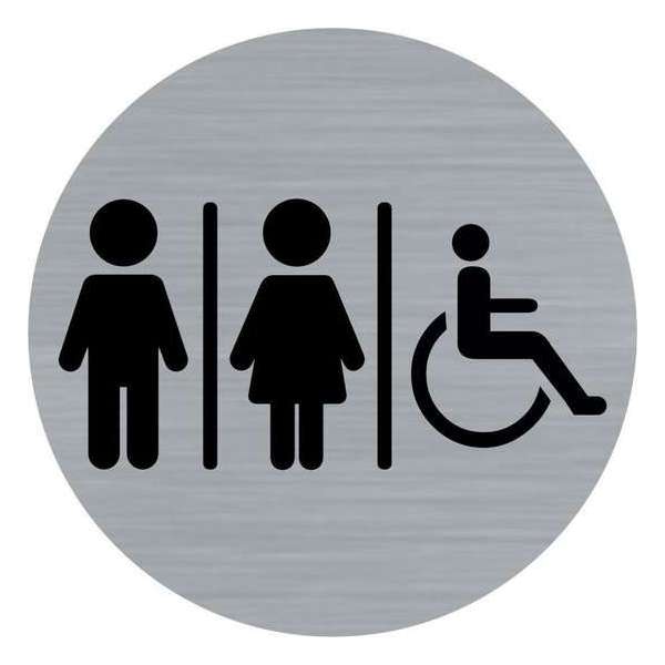 Deurbordje - toiletbord - damestoilet - herentoilet - invalidentoilet - bordje - dames -heren - invaliden - rond met RVS look Deurbordje - toiletbord - damestoilet - herentoilet - invalidentoilet - bordje - dames -heren - invaliden - rond met RVS look
