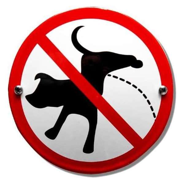 Emaille verbodsbord en wandbord verboden te plassen voor honden - 10 cm Rond Emaille verbodsbord en wandbord verboden te plassen voor honden - 10 cm Rond
