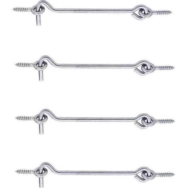 4x stuks windhaak / windhaken - verzinkt staal - 20 x 0,6 cm - stormhaken - deurhaken / raamhaken / deurvastzetters 4x stuks windhaak / windhaken - verzinkt staal - 20 x 0,6 cm - stormhaken - deurhaken / raamhaken / deurvastzetters