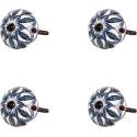 Clayre & Eef Deurknop Set van 4 Ø 4*3 cm Blauw Keramiek Rond Bloem Meubelknop