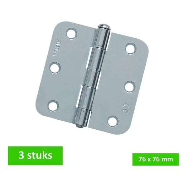 AXA Scharnier 76 x 76 mm - verzinkt - ronde hoek - losse pen - 3 STUKS AXA Scharnier 76 x 76 mm - verzinkt - ronde hoek - losse pen - 3 STUKS